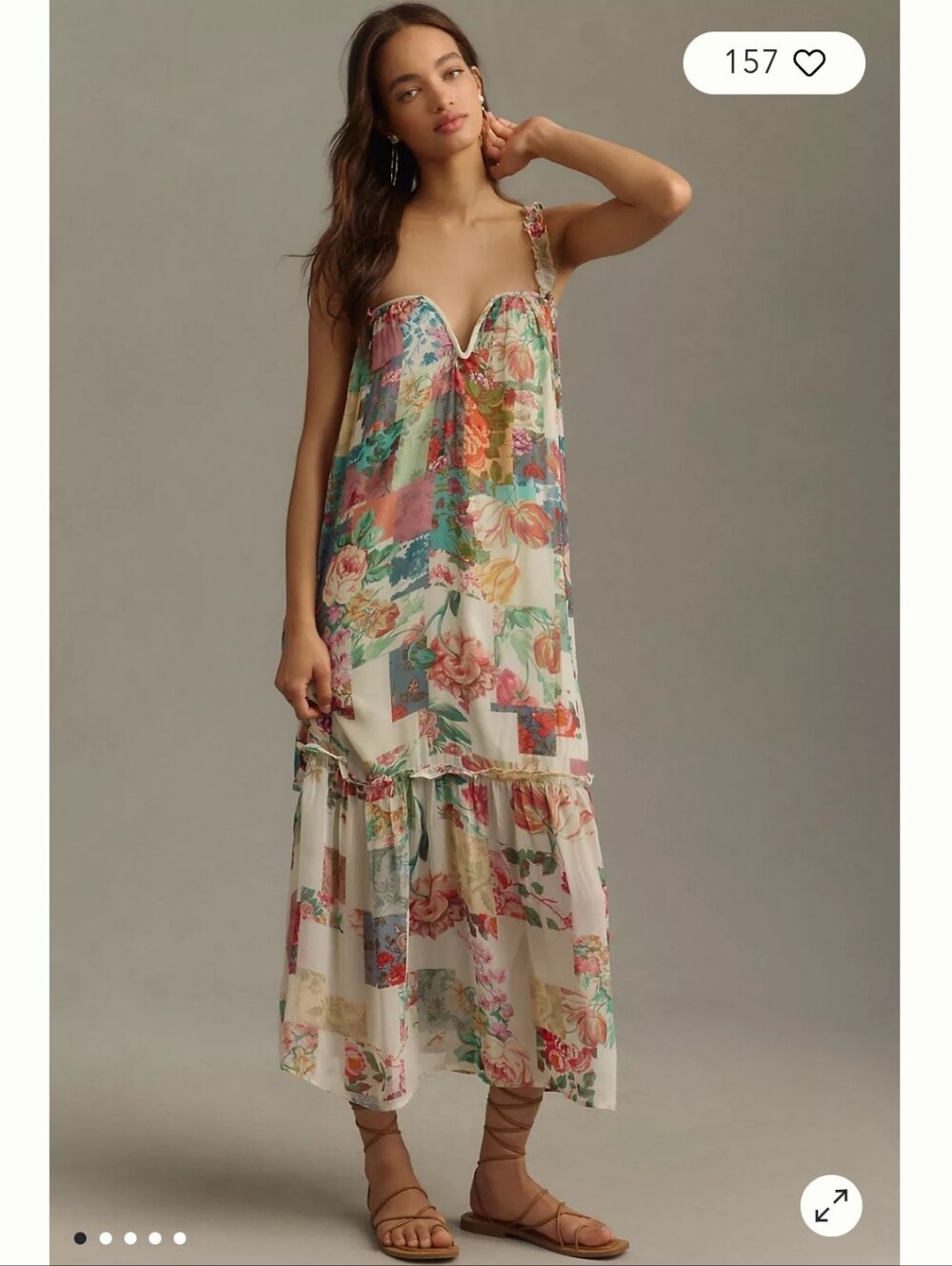 Anthropologie Chiffon Shift Midi Dress Patchwork Floral Pink Combo Sz M NWOT